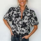 Black Floral Bubble Sleeve Casual Shirt