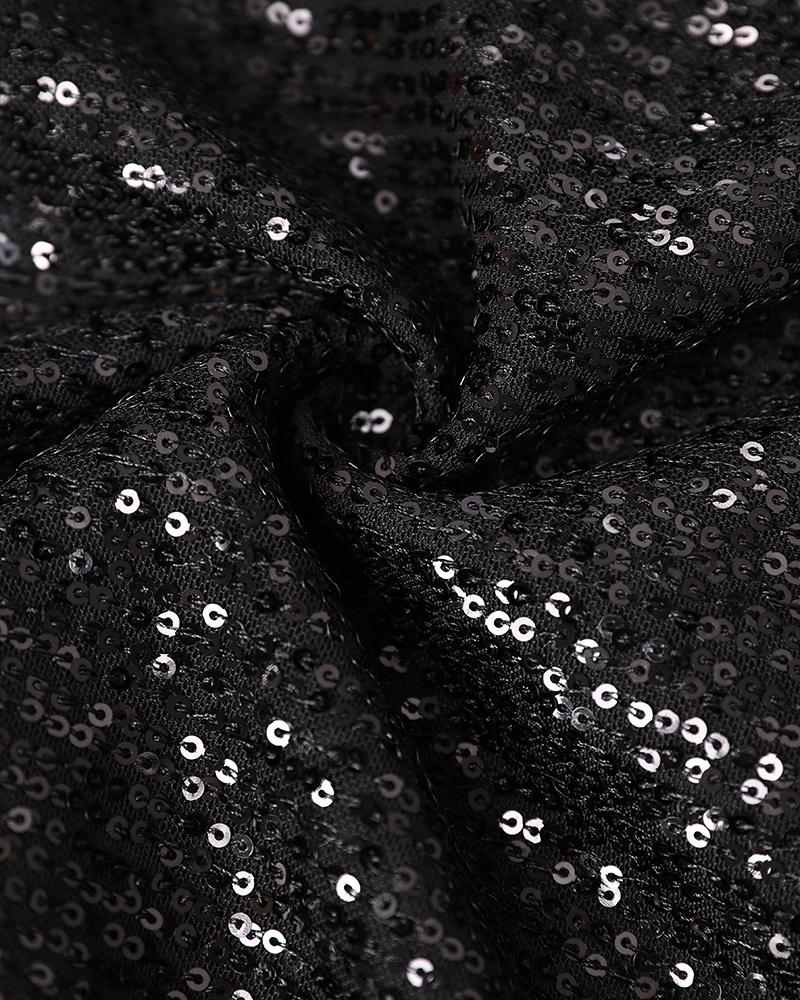 Sparkly Sequin Open Front Puff Sleeve Blazer Coat