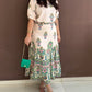 2 Pieces Outfit Tribal Print Short Sleeve Top and Casual Ruffles Hem Skirt Set