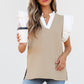 Pale Khaki Contrast V Neck Ruffled Textured Knit Top