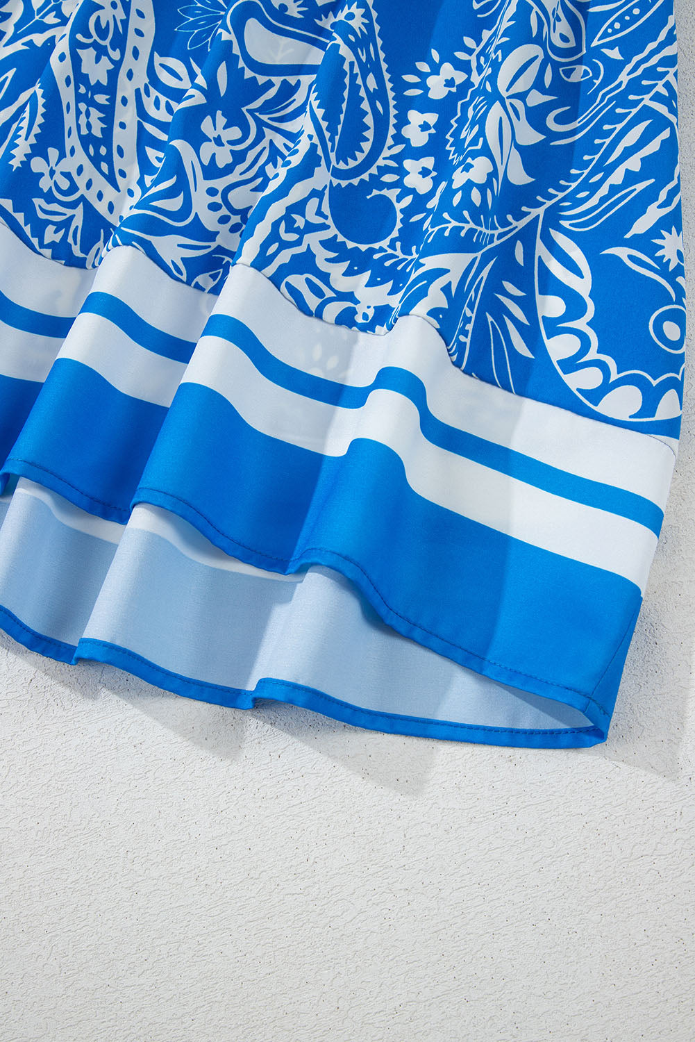 Blue Paisley V Neck Crisscross Backless Maxi Dress