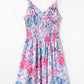 Sky Blue Floral Spaghetti Strap Surplice Neck Shirred Waist Mini Dress