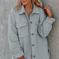 Gray Retro Quilted Flap Pocket Button Shacket