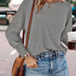 Round Neck Shirred Lantern Sleeve Long Sleeve Softy Basic T Shirt Casual Tee