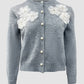 Floral Applique & Pearls Decor Round Neck Single Breasted Knit Cardigan Casual Sweater Coat