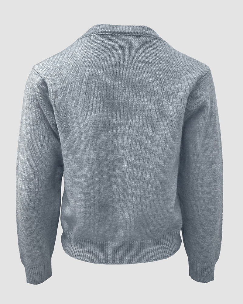 Floral Applique & Pearls Decor Round Neck Single Breasted Knit Cardigan Casual Sweater Coat