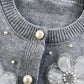 Floral Applique & Pearls Decor Round Neck Single Breasted Knit Cardigan Casual Sweater Coat