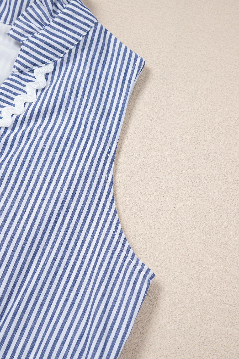 Blue Stripe Sleeveless Notched V Neck Contrast Ric Rac Mini Dress