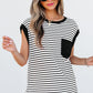 Black Stripe Chest Pocket Patch Round Neck Tank Top