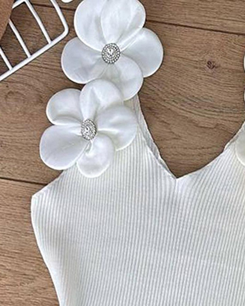 Floral Pattern Beaded Rhinestone Tank