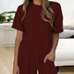 2 Piece Outfits  Round Neck Short Sleeve Pullover Tops and Casual Drawstring Wide Leg Pants Lounge Sets
