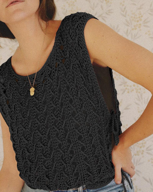 Round Neck Sleeveless Hollow out Crochet Sweater