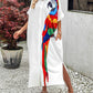 Parrot Print Batwing Sleeve Maxi Shirt Dress