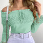 Off Shoulder Guipure Lace Frill Hem Drawstring Top