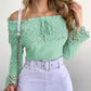 Off Shoulder Guipure Lace Frill Hem Drawstring Top