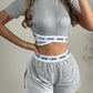 ChicMe Letter Tape Patch Crop Top & Shorts Set