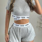 ChicMe Letter Tape Patch Crop Top & Shorts Set