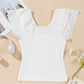 White Eyelet Ruffle Sleeve Slim Fitted Top