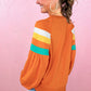 Flamingo Color Block Sleeve Exposed Seam Raglan Sweatshirt