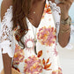 Floral Print Cold Shoulder Deep V Crochet Lace Mini Dress Casual Dress