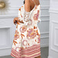 Floral Print Cold Shoulder Deep V Crochet Lace Mini Dress Casual Dress