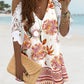 Floral Print Cold Shoulder Deep V Crochet Lace Mini Dress Casual Dress