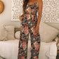 Black Floral Print Belted Sleeveless Wide Leg Jumpsuit