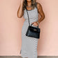White Stripe Criss Cross Side Slits Slim Fit Sleeveless Midi Dress