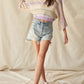 Purple Stripe Borderline Rib Knit Cuffed Dolman Sleeve Sweater