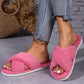 Rose Red Criss Cross Open Toe Fuzzy Slippers