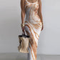 Marble Print U Neck Maxi Dress