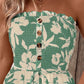 Floral Print Bandeau Shirred Rompers Casual Button Decor Tied Waist Short Jumpsuit