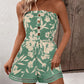Floral Print Bandeau Shirred Rompers Casual Button Decor Tied Waist Short Jumpsuit