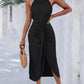 Halter Hollow out A Line Sleeveless Front Slit Ruched Maxi Dress Vacation Dress