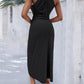Halter Hollow out A Line Sleeveless Front Slit Ruched Maxi Dress Vacation Dress