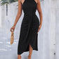 Halter Hollow out A Line Sleeveless Front Slit Ruched Maxi Dress Vacation Dress