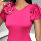 Rose Detail Frill Hem Pearls Decor Top