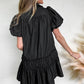 Black Shirt Style Button Down Puff Sleeve Ruffle Hem Dress