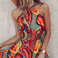 Multi Color Abstract Print Halter Dress