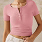 Henley V Neck Short Sleeve Tops Casual Button Up Ribbed Knit T Shirt