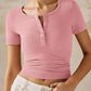 Henley V Neck Short Sleeve Tops Casual Button Up Ribbed Knit T Shirt