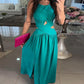 Halter Sleeveless Tied Detail Shirred Criss Cross Flared Dress Glamorous Evening Dress