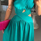 Halter Sleeveless Tied Detail Shirred Criss Cross Flared Dress Glamorous Evening Dress
