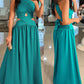 Halter Sleeveless Tied Detail Shirred Criss Cross Flared Dress Glamorous Evening Dress