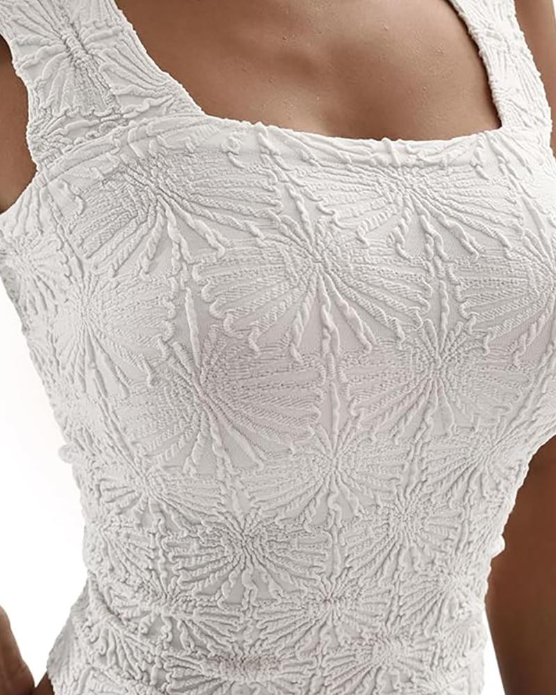 Floral Jacquard Thick Strap Tank Top