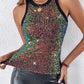 Allover Sequin O neck Sleeveless Tank Tops Slim Fitted Shirt