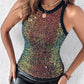 Allover Sequin O neck Sleeveless Tank Tops Slim Fitted Shirt