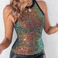 Allover Sequin O neck Sleeveless Tank Tops Slim Fitted Shirt