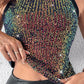 Allover Sequin O neck Sleeveless Tank Tops Slim Fitted Shirt