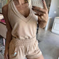 2 Pieces Outfit V Neck Sleeveless Tank and Casual Strechy Waist Pocket Design Cut Off Shorts Set